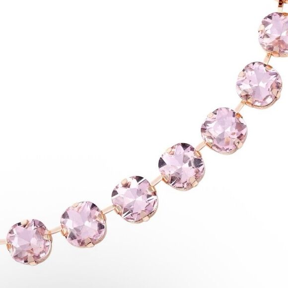Faceted Pink Topaz Tennis Necklace 20-22 Inches Adjustable in Gold New - Picture 4 of 5